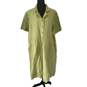 SERENGETI Womens Sz 2X‎ Linen/Rayon Button Down Maxi Shirt Dress NWOT Coastal